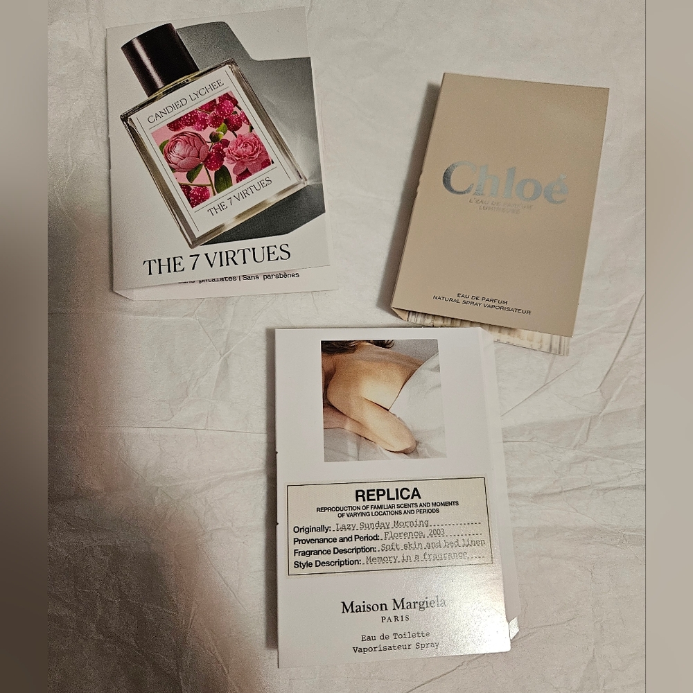 Perfume Samples: Margiela Lazy Sunday Morning, 7 Virtues Candied Lychee, Chloe